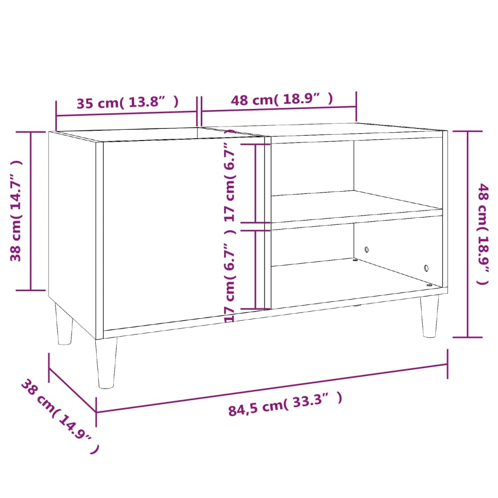 Platenkast 84,5X38X48 Cm Bewerkt Hout Eikenkleurig