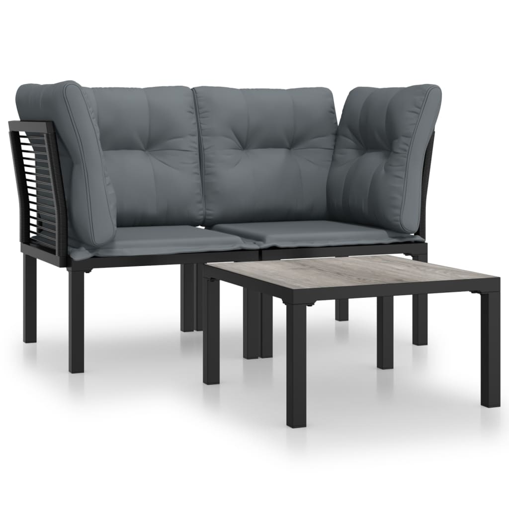 3-Delige Loungeset Met Kussens Poly Rattan Zwart En Grijs