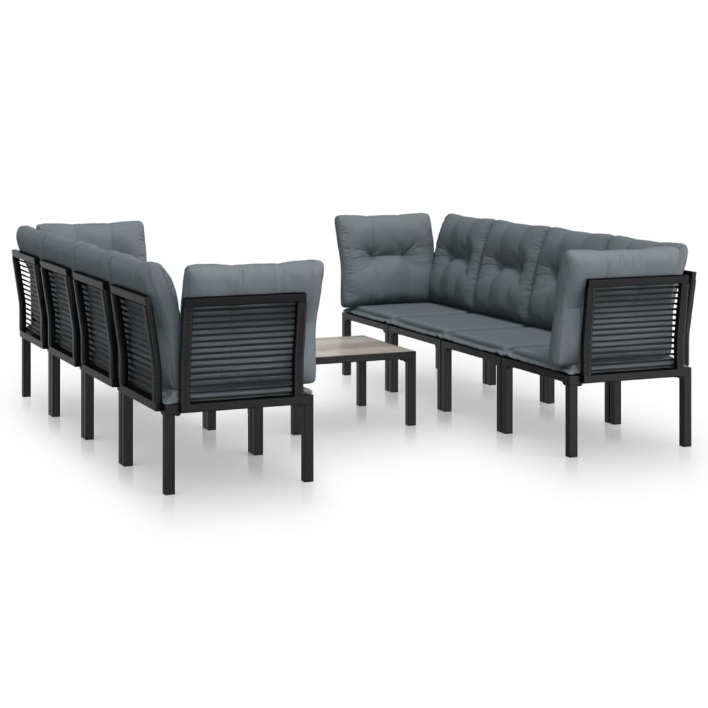 9-Delige Loungeset Poly Rattan Zwart En Grijs