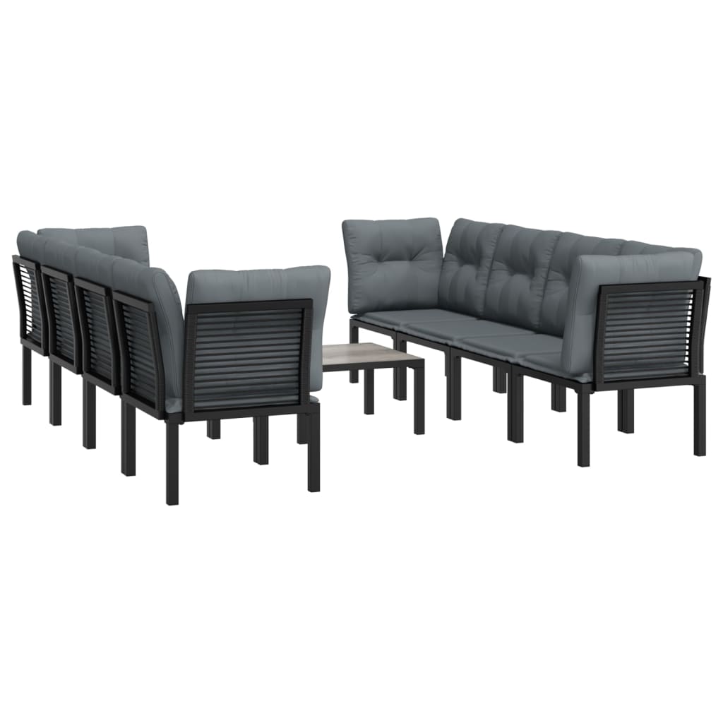 9-Delige Loungeset Poly Rattan Zwart En Grijs