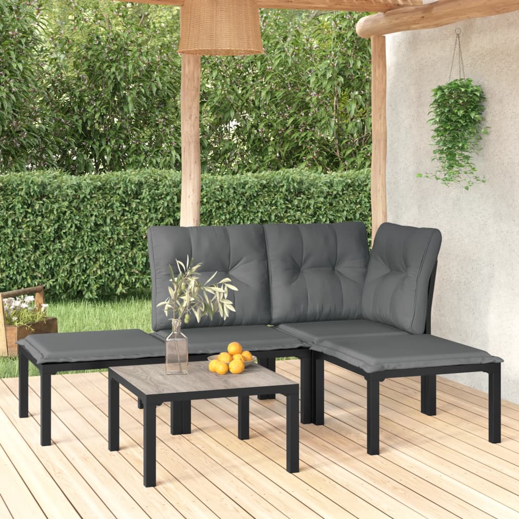 5-Delige Loungeset Poly Rattan Zwart En Grijs