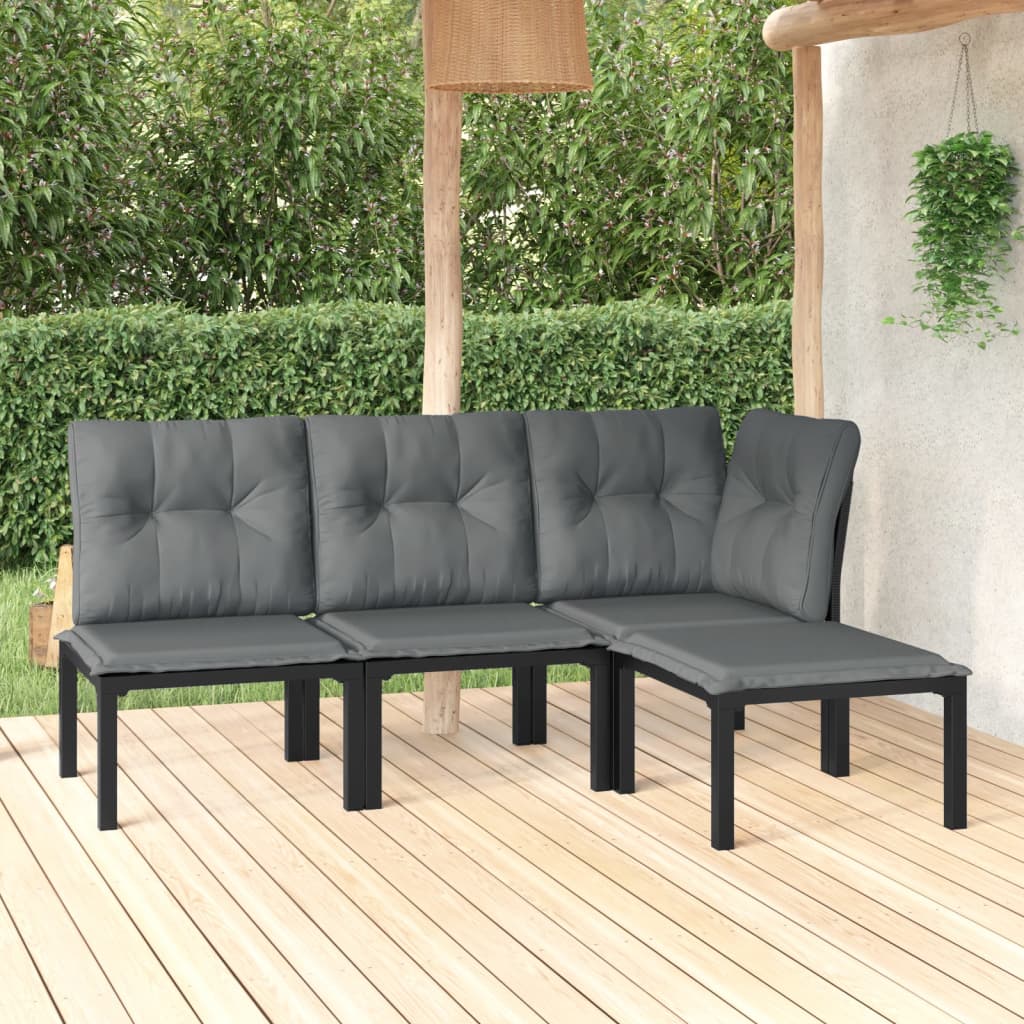 5-Delige Loungeset Poly Rattan Zwart En Grijs