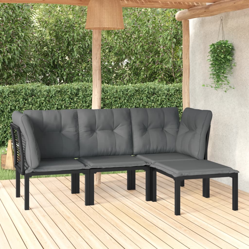 6-Delige Loungeset Poly Rattan Zwart En Grijs