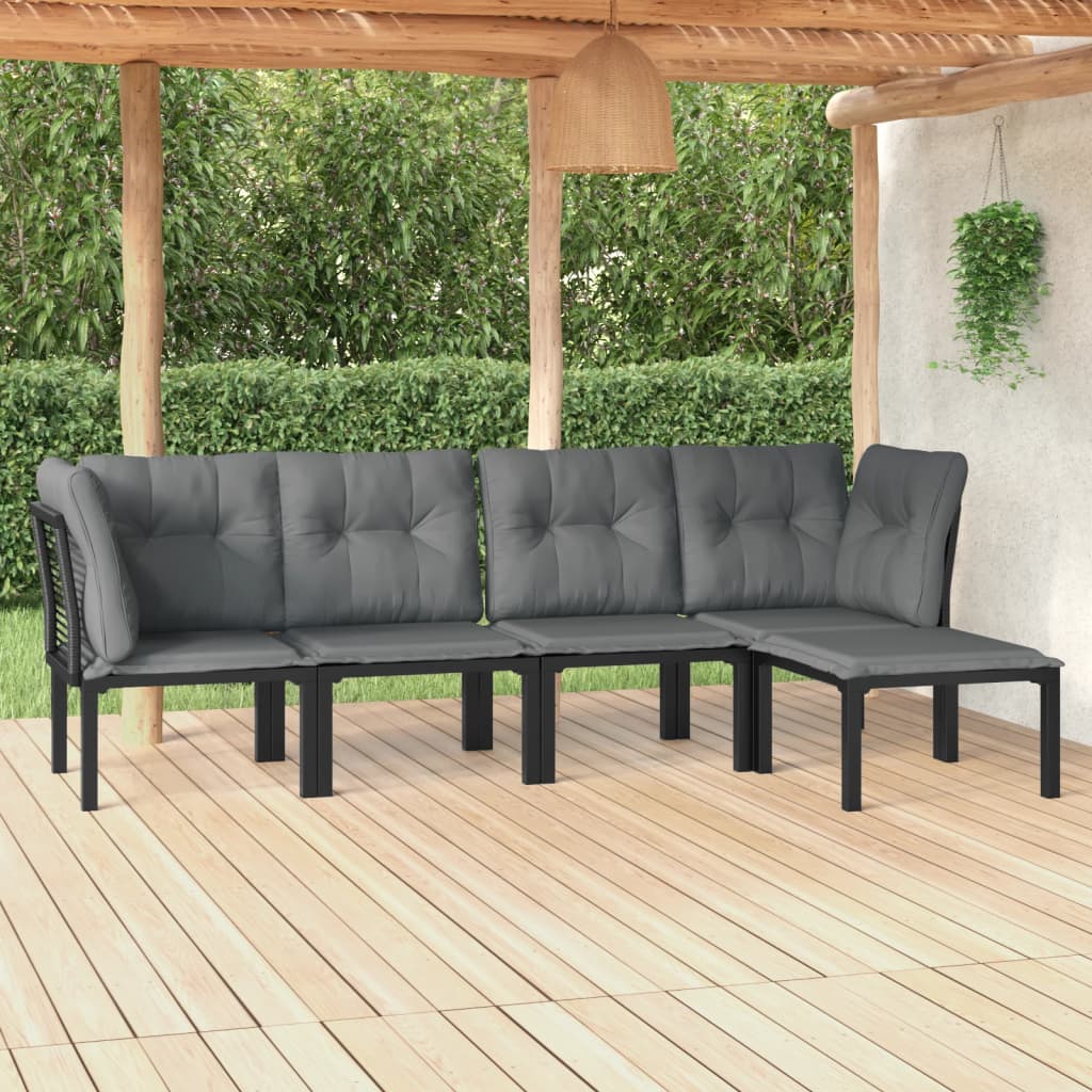 6-Delige Loungeset Poly Rattan Zwart En Grijs