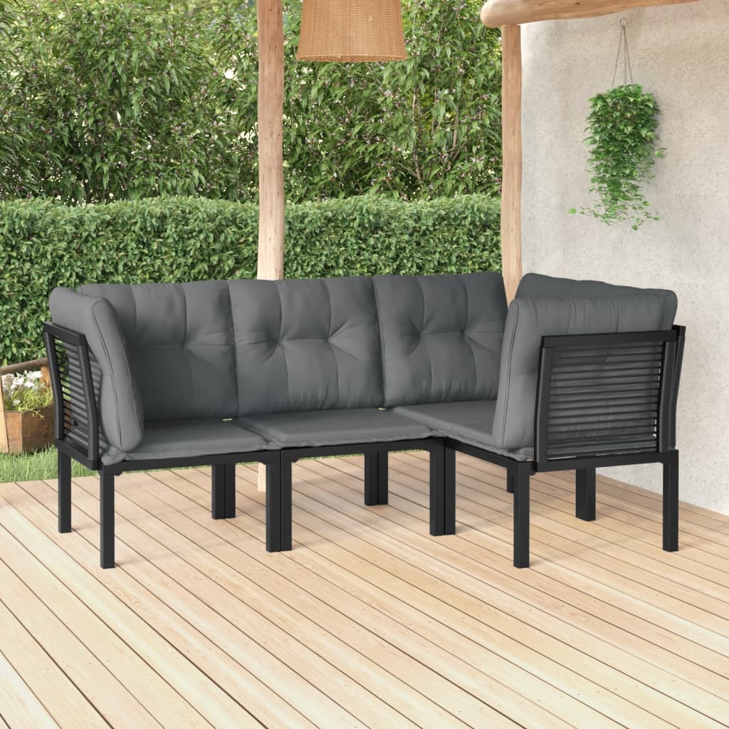 5-Delige Loungeset Poly Rattan Zwart En Grijs