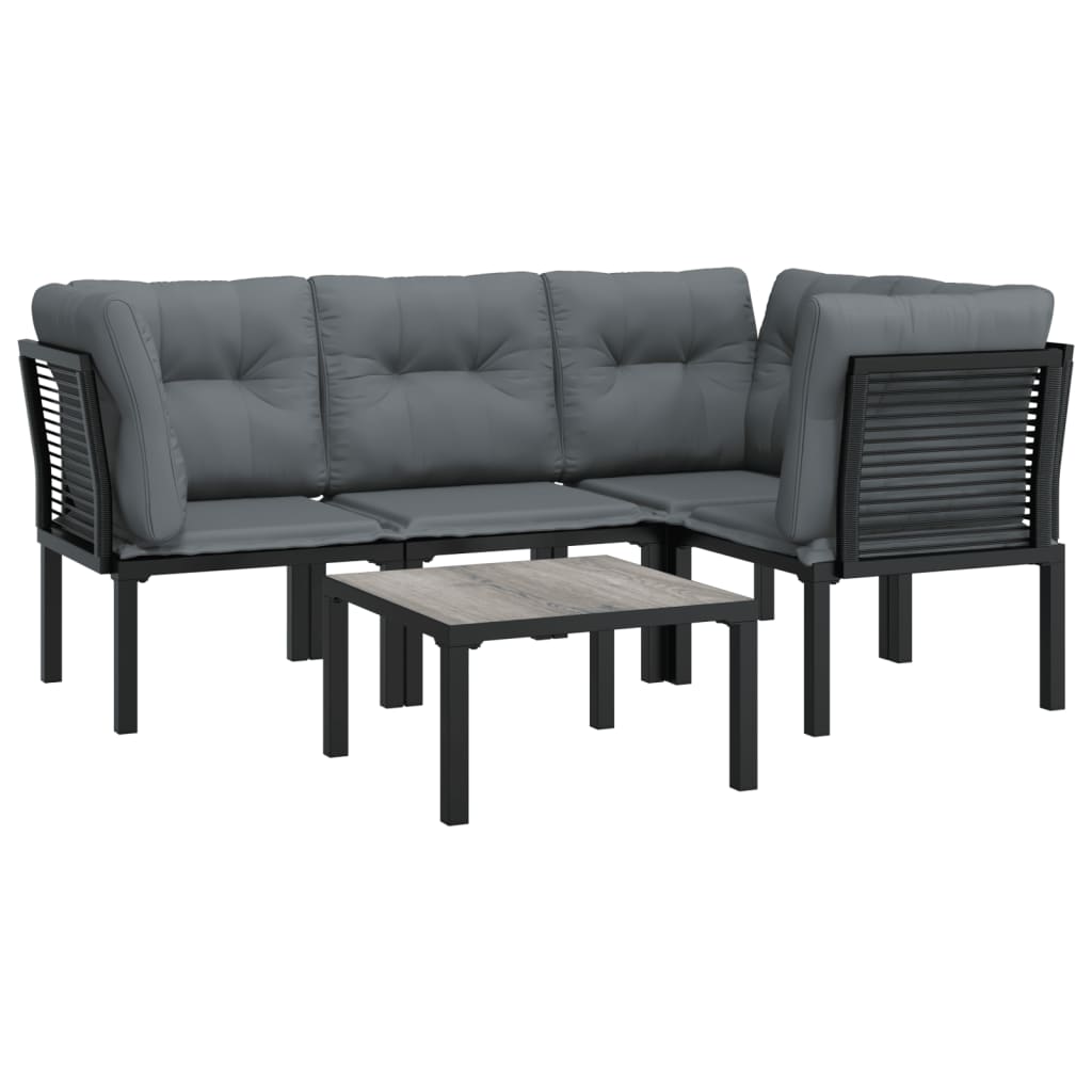 5-Delige Loungeset Poly Rattan Zwart En Grijs