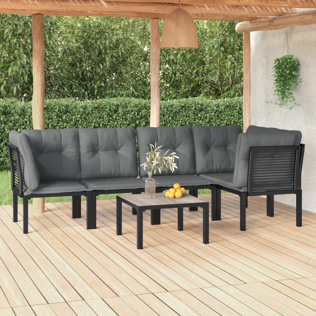 5-Delige Loungeset Poly Rattan Zwart En Grijs