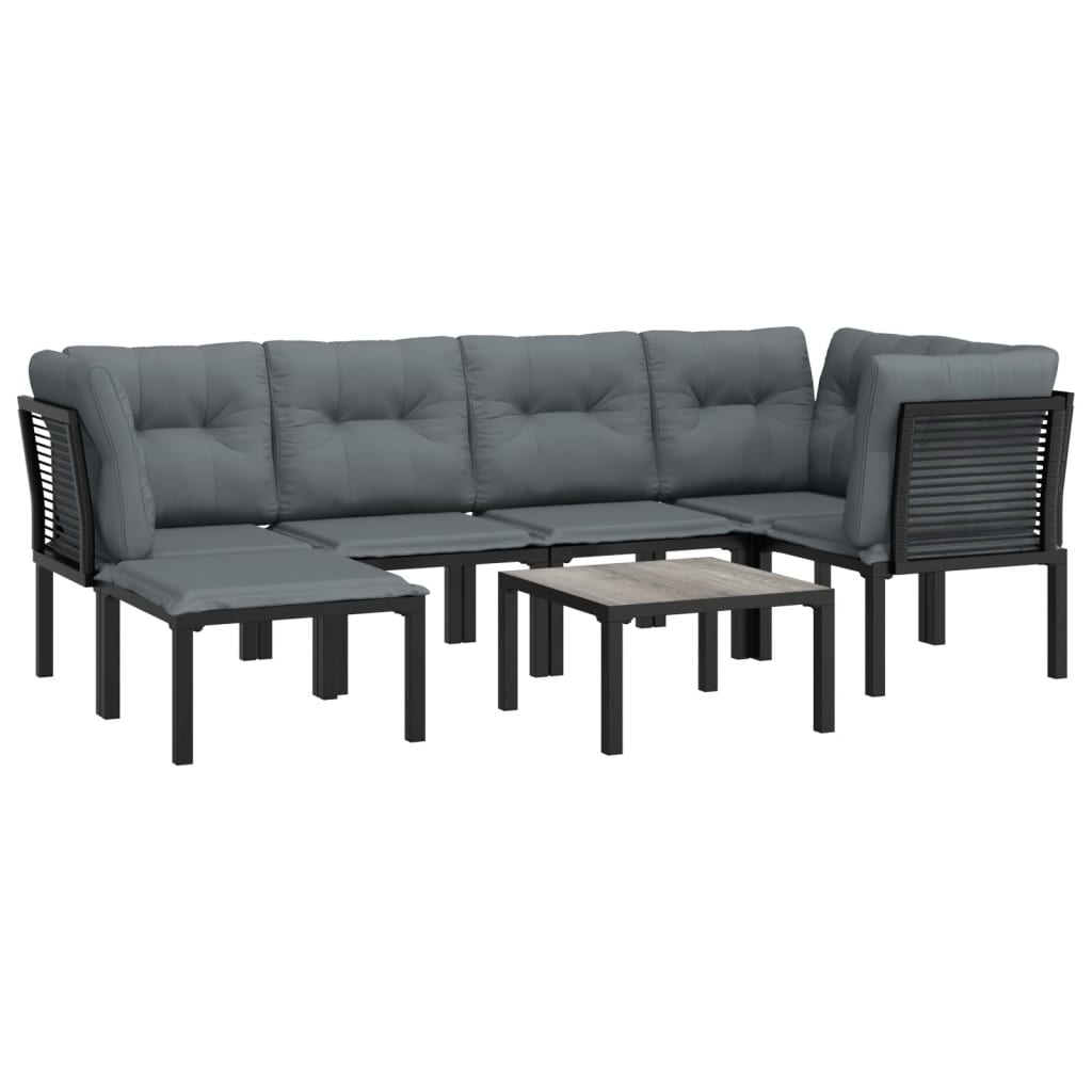 7-Delige Loungeset Poly Rattan Zwart En Grijs