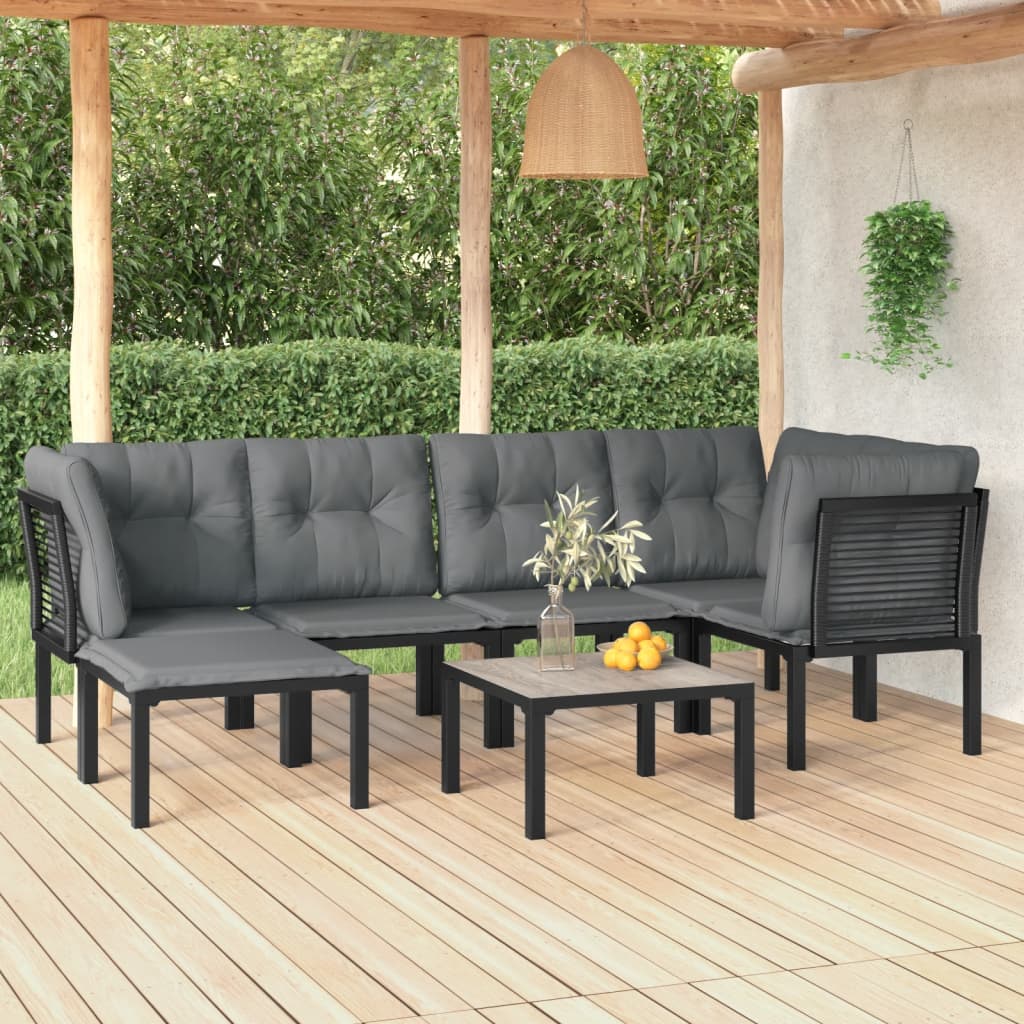 7-Delige Loungeset Poly Rattan Zwart En Grijs