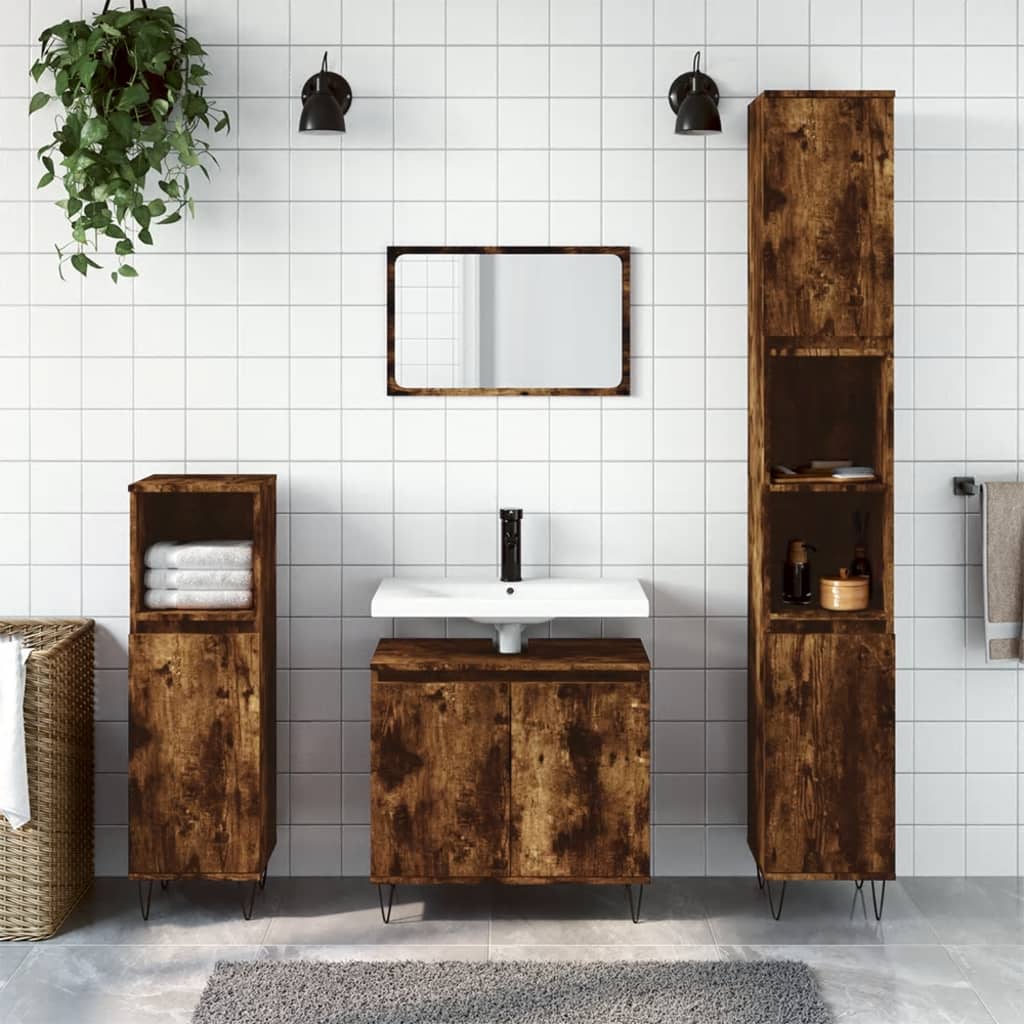 3-Delige Badkamerkastenset Bewerkt Hout