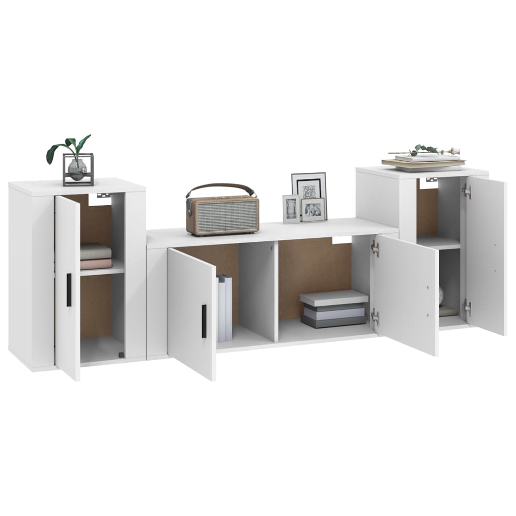 3-Delige Tv-Meubelset Bewerkt Hout