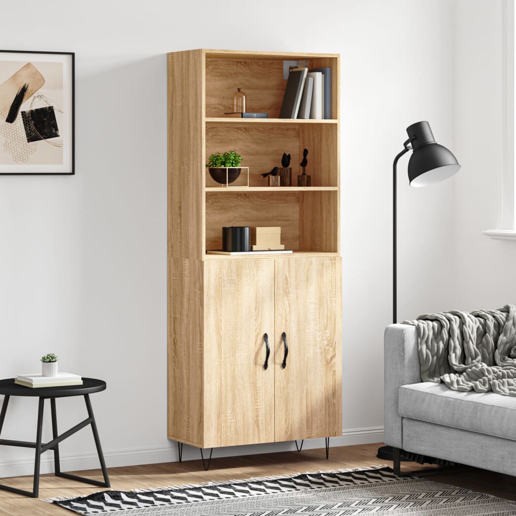 Hoge Kast 69,5X34X180 Cm Bewerkt Hout Eikenkleurig