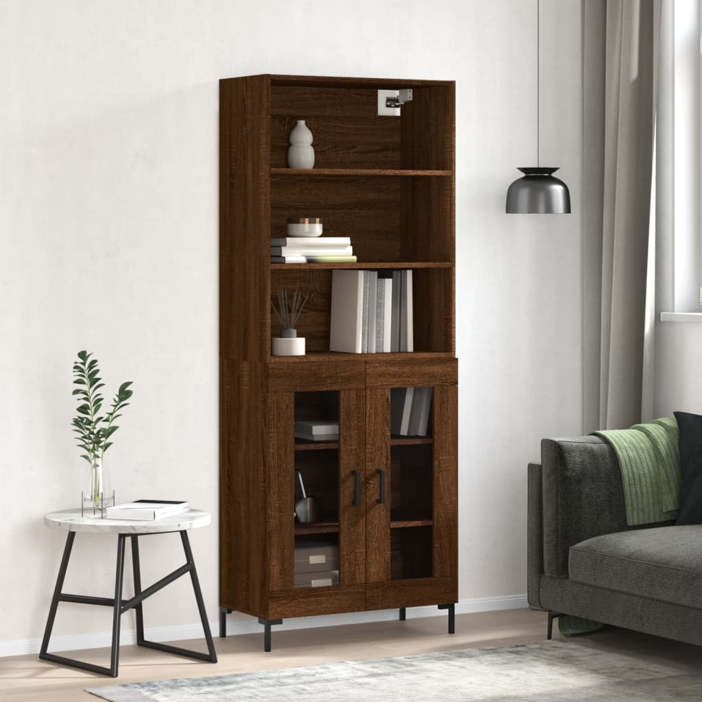 Hoge Kast 69,5X34X180 Cm Bewerkt Hout Eikenkleurig