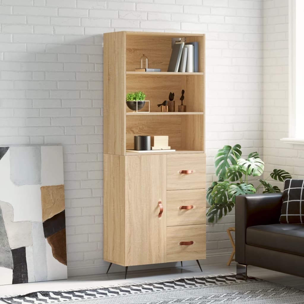 Hoge Kast 69,5X34X180 Cm Bewerkt Hout Eikenkleurig