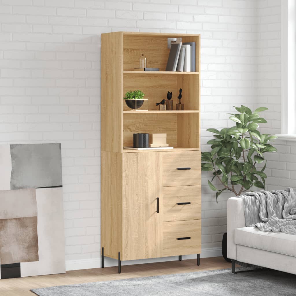 Hoge Kast 69,5X34X180 Cm Bewerkt Hout Eikenkleurig
