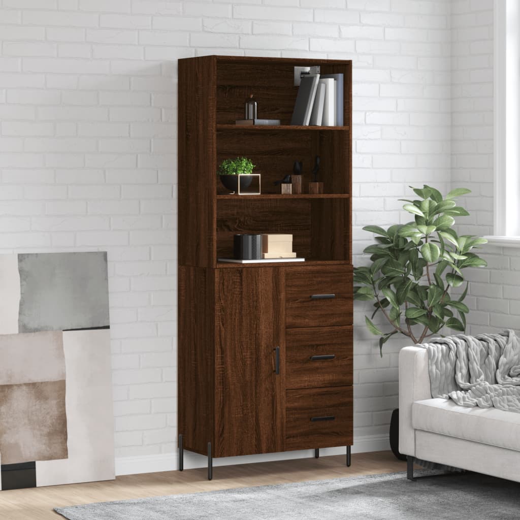 Hoge Kast 69,5X34X180 Cm Bewerkt Hout Eikenkleurig