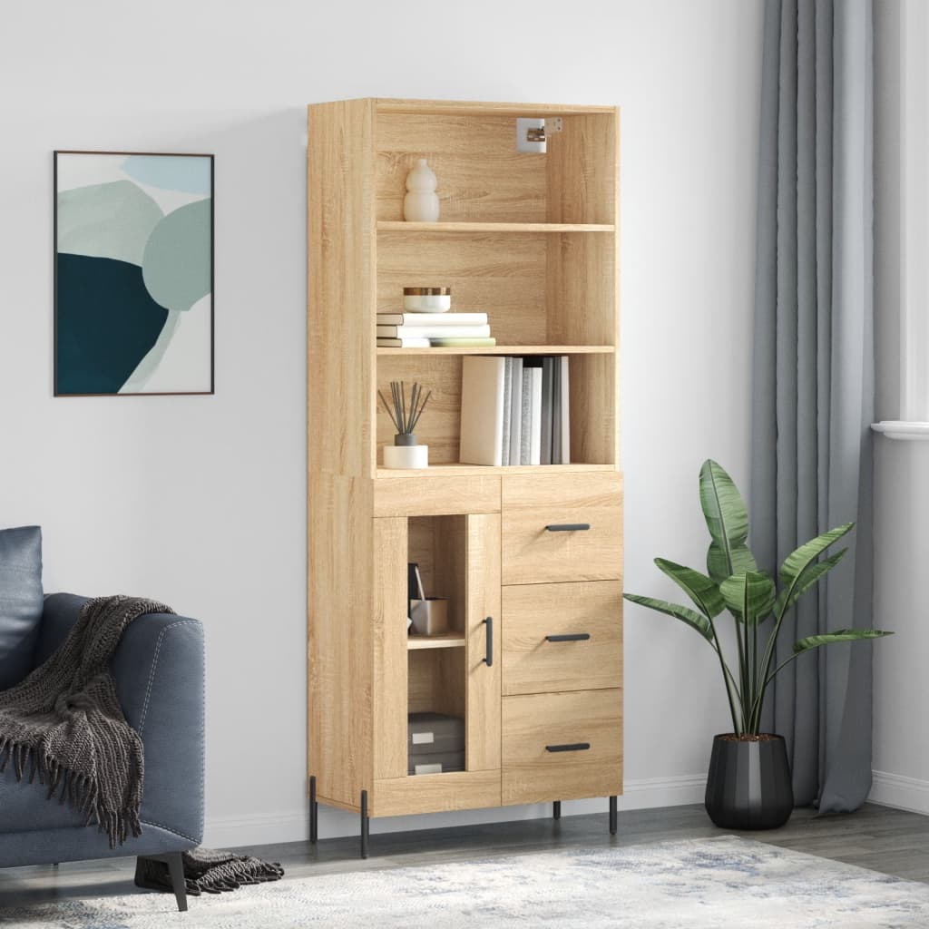 Hoge Kast 69,5X34X180 Cm Bewerkt Hout Kleurig
