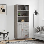 Hoge Kast 69,5X34X180 Cm Bewerkt Hout Eikenkleurig