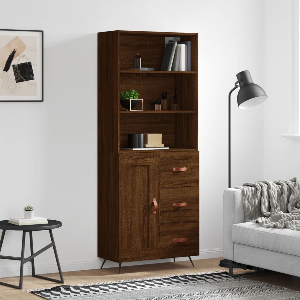 Hoge Kast 69,5X34X180 Cm Bewerkt Hout Eikenkleurig