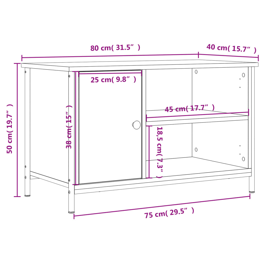 Tv-Meubel 80X40X50 Cm Bewerkt Hout Kleurig