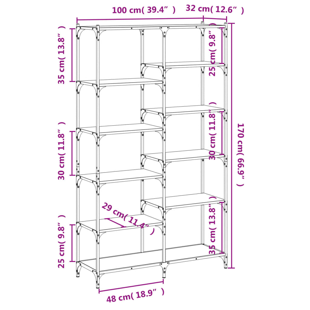 Boekenrek 100X32X170 Cm Bewerkt Hout En Ijzer