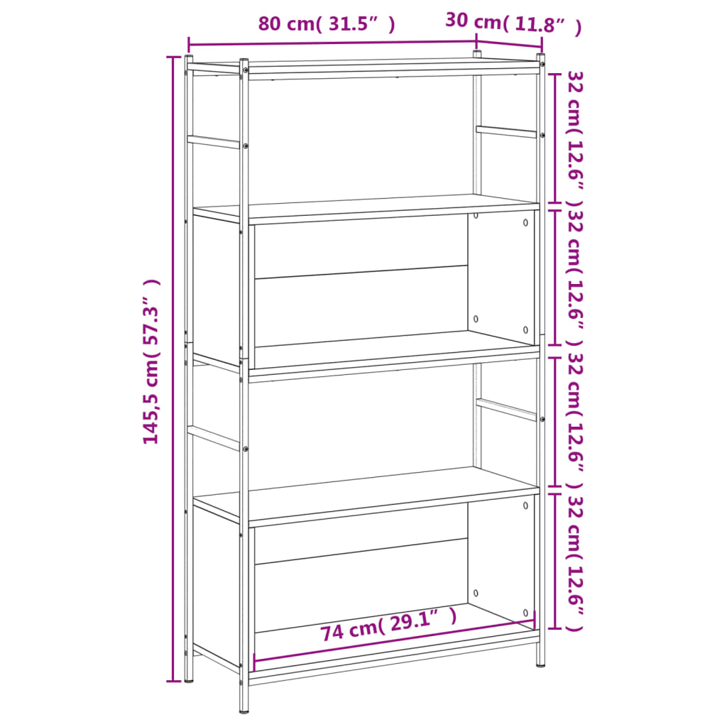Boekenrek 80X30X145,5 Cm Bewerkt Hout En Ijzer