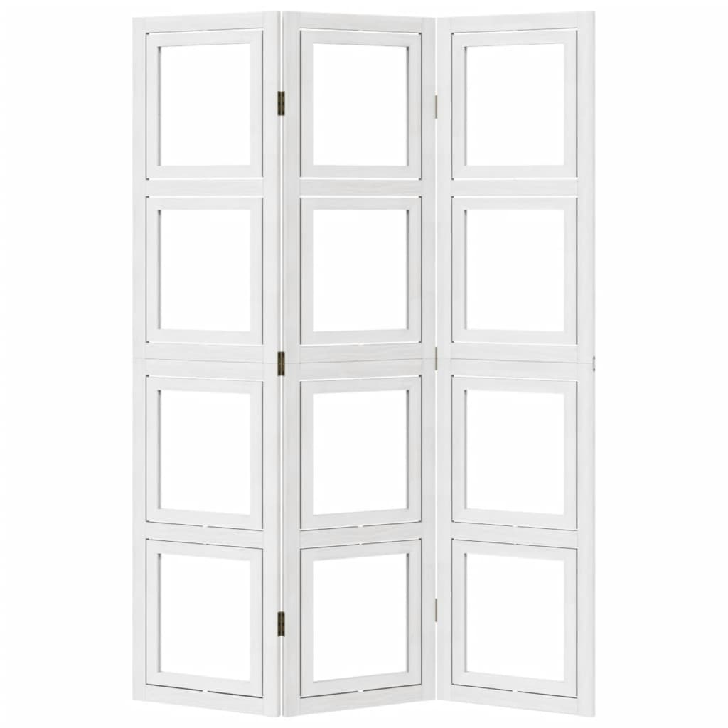 Kamerscherm Met 3 Panelen Massief Paulowniahout Wit