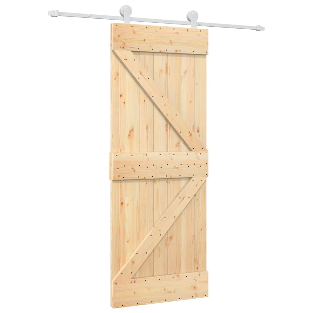 Schuifdeur Met Beslag 80X210 Cm Massief Grenenhout Zwart