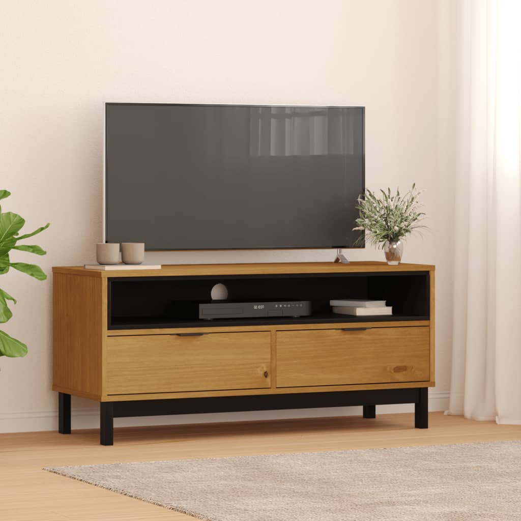 Tv-Meubel Flam 110X40X50 Cm Massief Grenenhout Donkerbruin