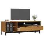 Tv-Meubel Met Glazen Deur Flam 158X40X50 Cm Massief Grenenhout Goud En Wit