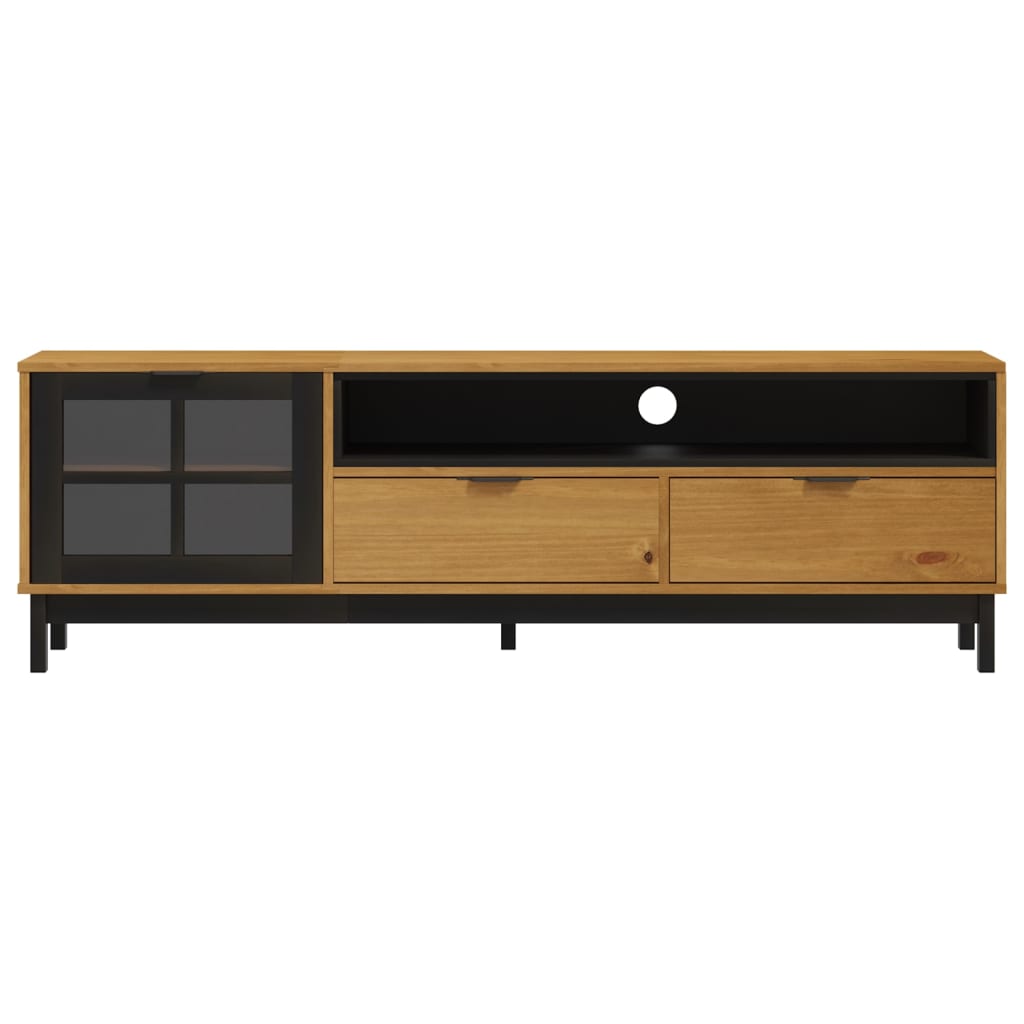 Tv-Meubel Met Glazen Deur Flam 158X40X50 Cm Massief Grenenhout Goud En Wit
