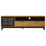 Tv-Meubel Met Glazen Deur Flam 158X40X50 Cm Massief Grenenhout Goud En Wit