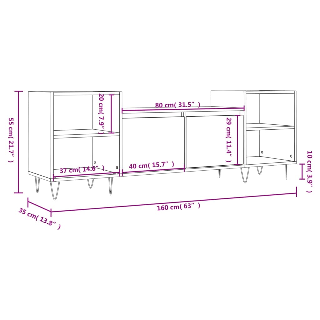 Tv-Meubel 60X35X55 Cm Bewerkt Hout Kleurig