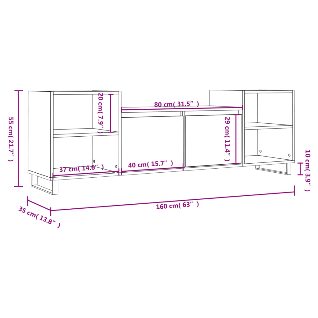 Tv-Meubel 60X35X55 Cm Bewerkt Hout Kleurig