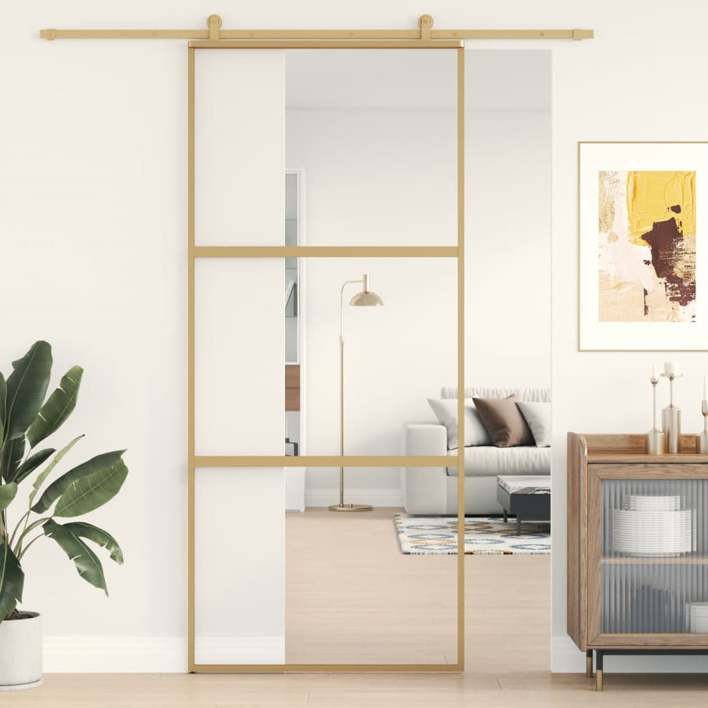 Schuifdeur Helder Esg-Glas En Aluminium Kleurig Goud