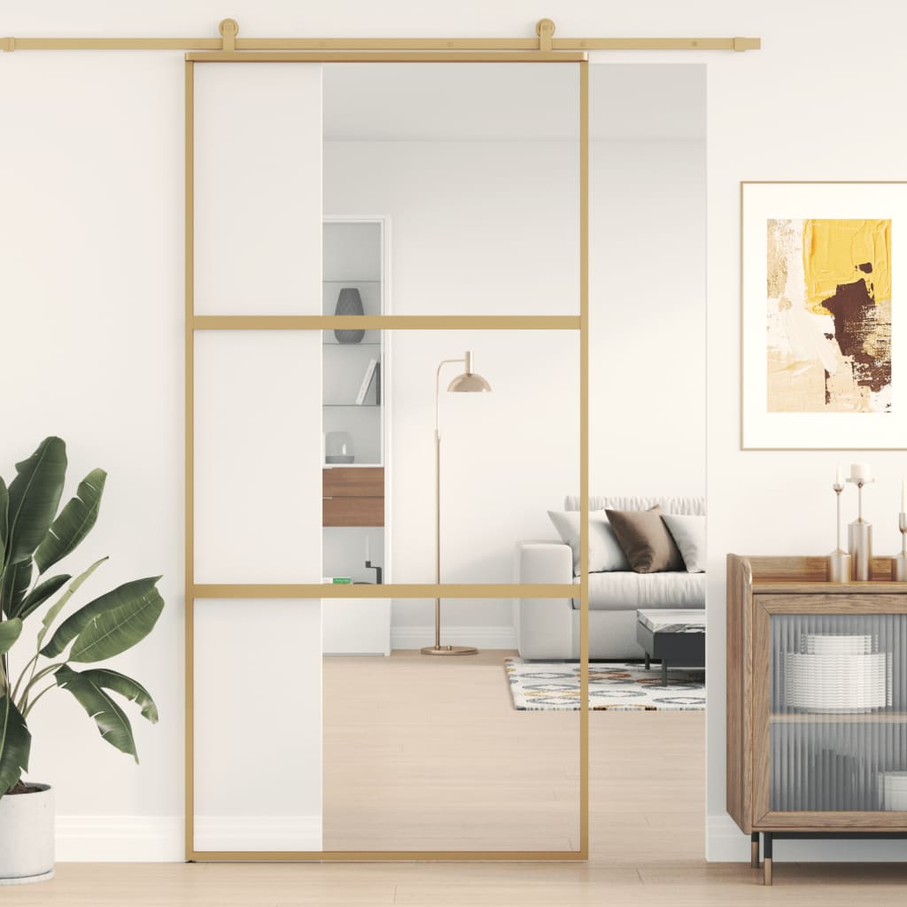 Schuifdeur Helder Esg-Glas En Aluminium Kleurig Goud