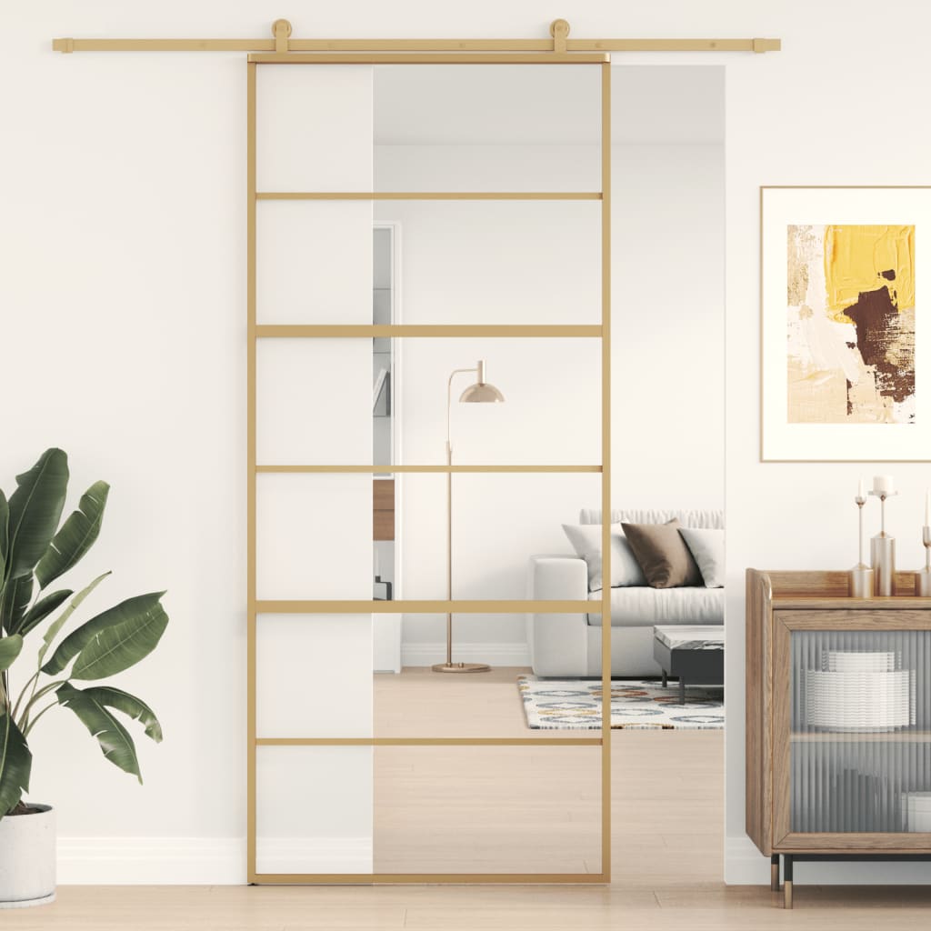 Schuifdeur Helder Esg-Glas En Aluminium Kleurig Goud