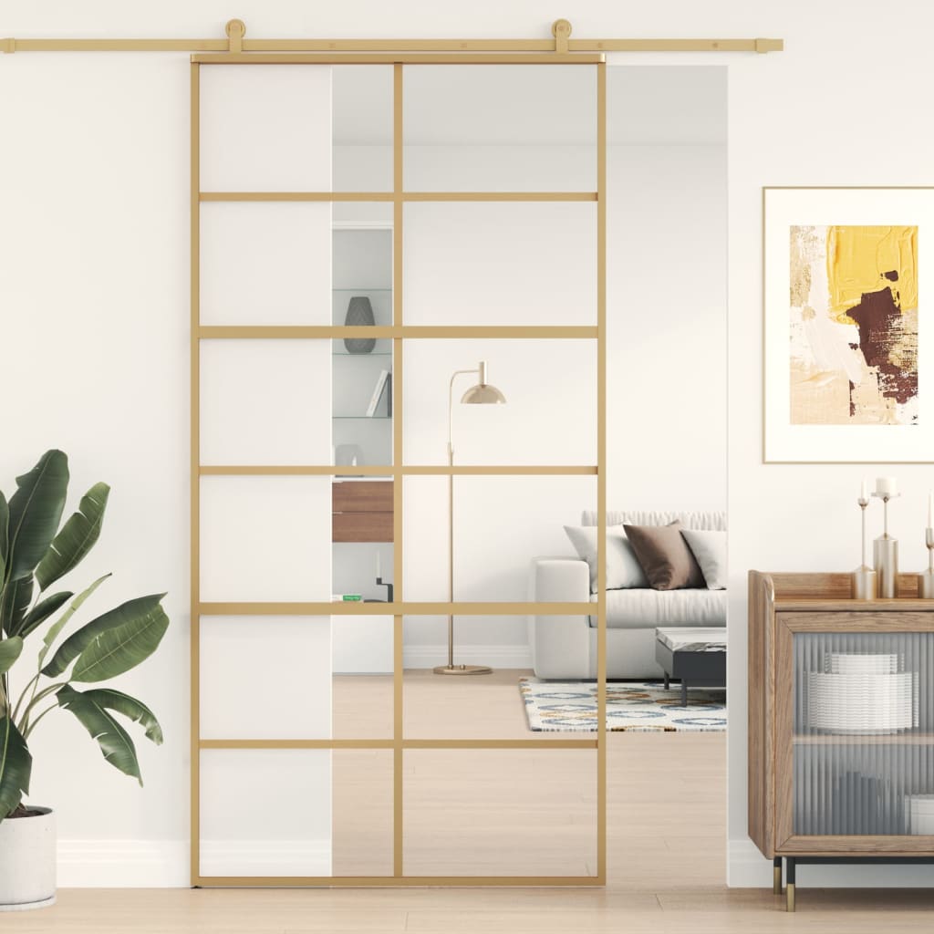 Schuifdeur Helder Esg-Glas En Aluminium Kleurig Goud