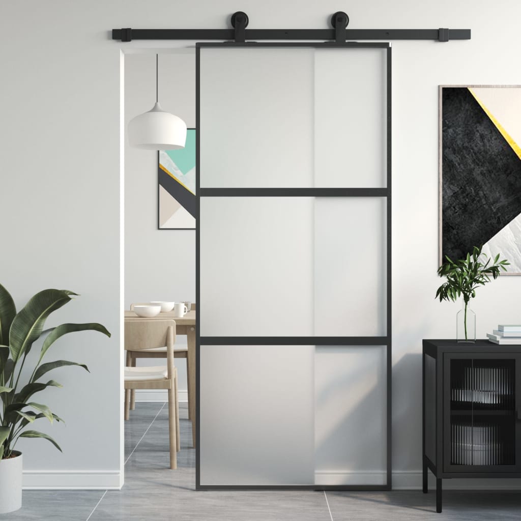 Schuifdeur Gehard Glas En Aluminium Zwart En Mat