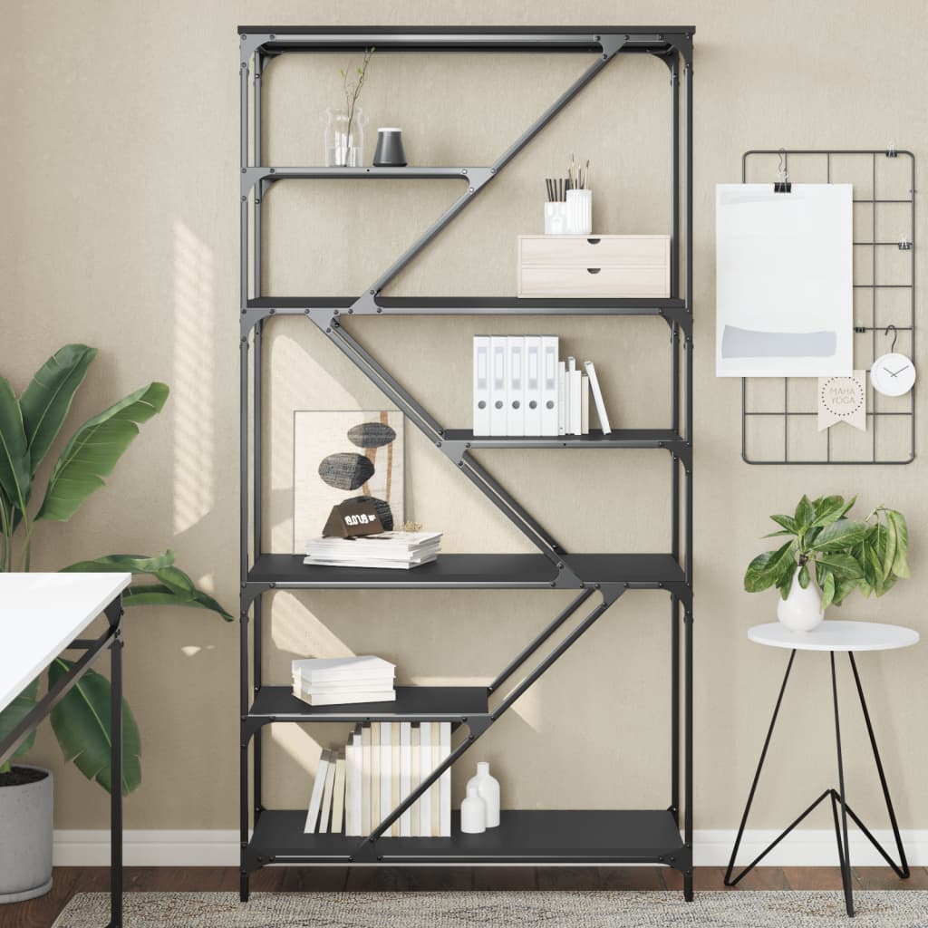 Boekenrek 91X36X176 Cm Bewerkt Hout En Staal Kleur