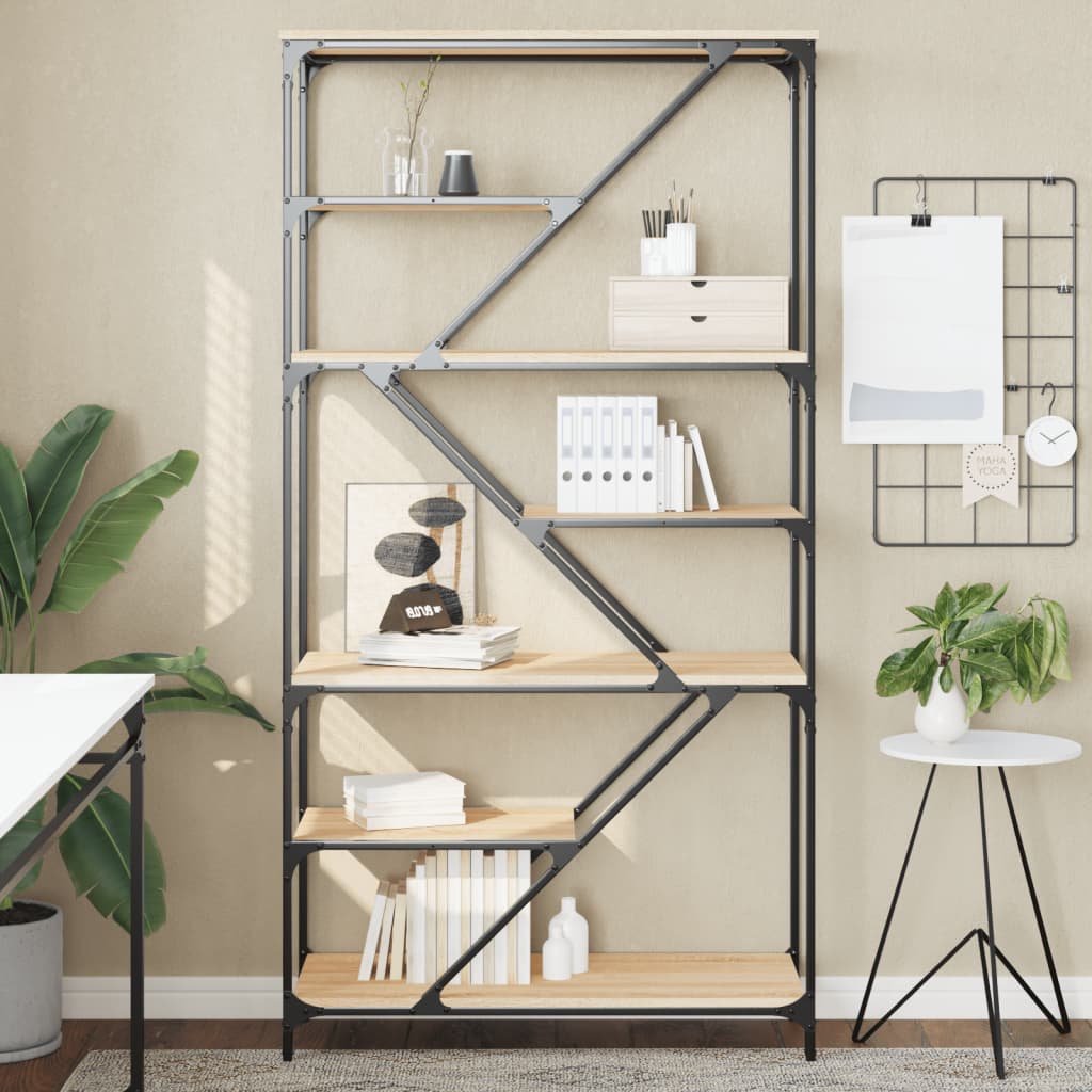 Boekenrek 91X36X176 Cm Bewerkt Hout En Staal Kleur