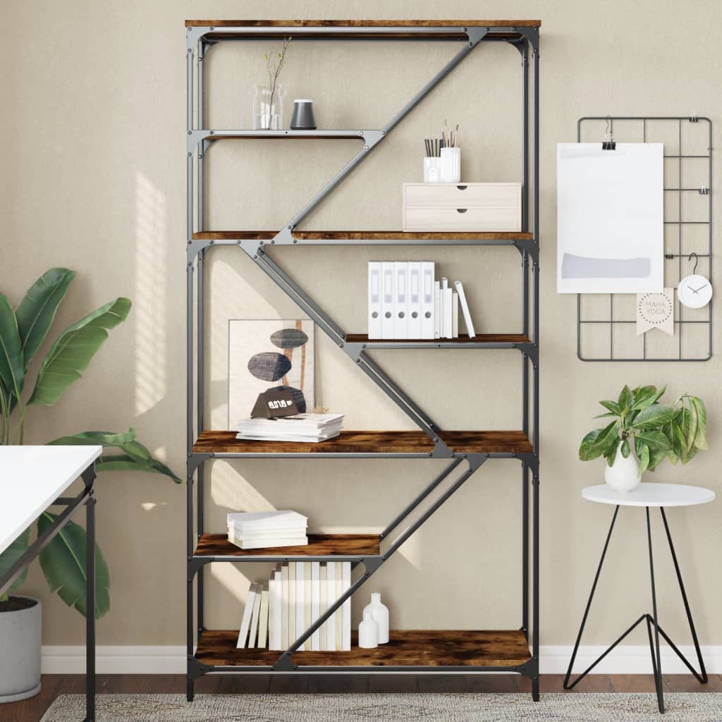 Boekenrek 91X36X176 Cm Bewerkt Hout En Staal Kleur