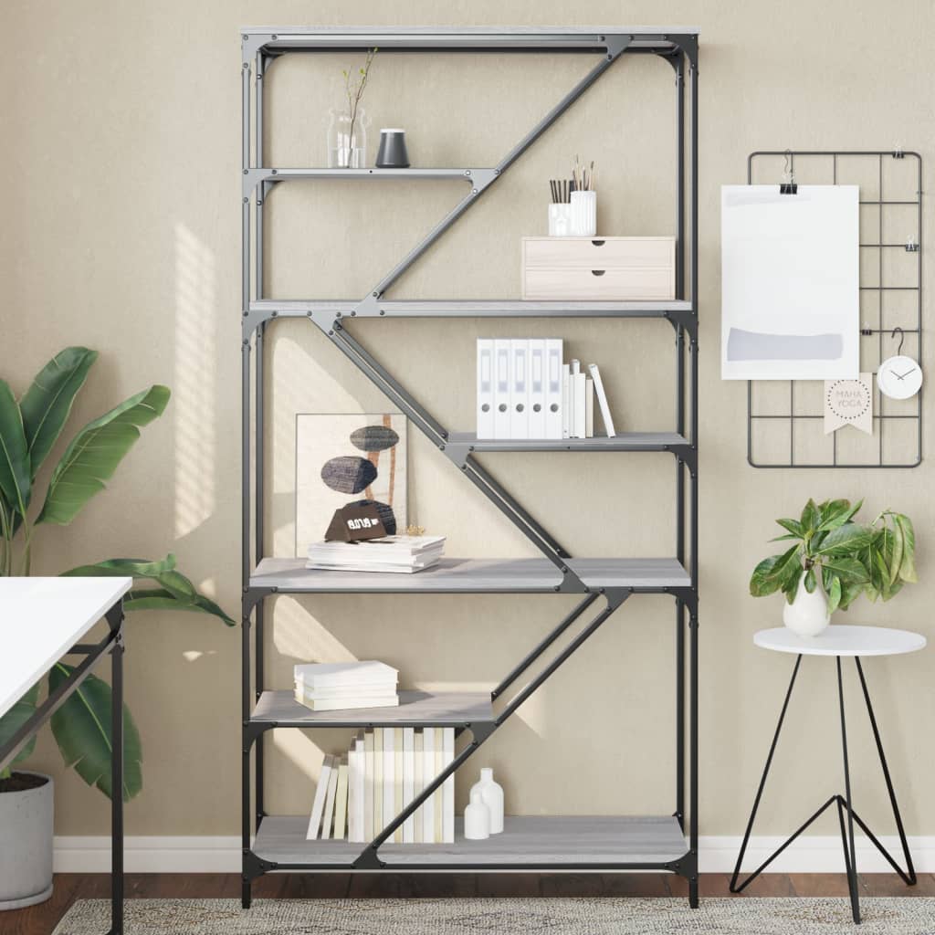 Boekenrek 91X36X176 Cm Bewerkt Hout En Staal Kleur