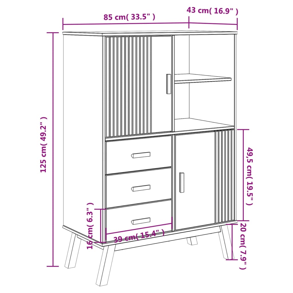Hoge Kast Olden 85X43X125 Cm Massief Grenenhout