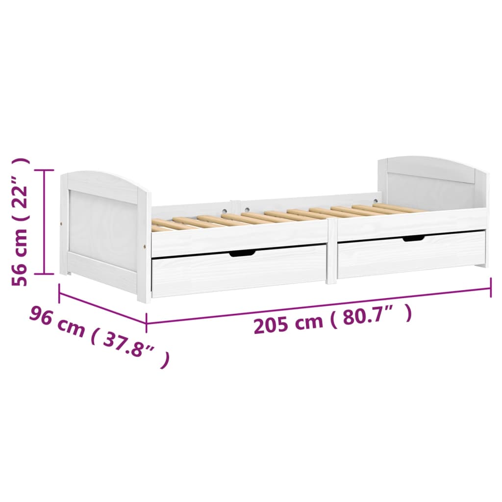 Slaapbank Met 2 Lades Irun 90X200 Cm Massief Grenenhout