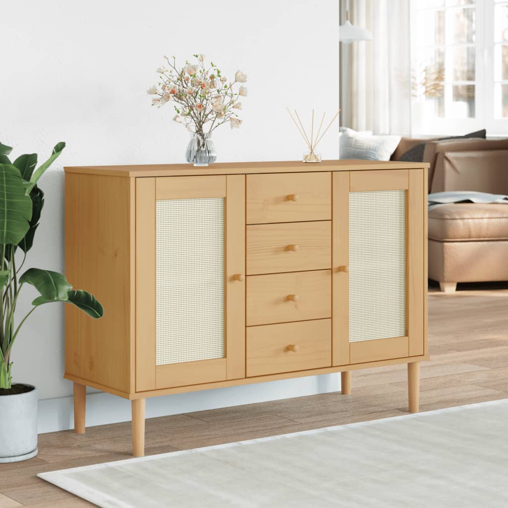 Dressoir Senja Rattan-Look 112X40X80 Cm Massief Grenenhout