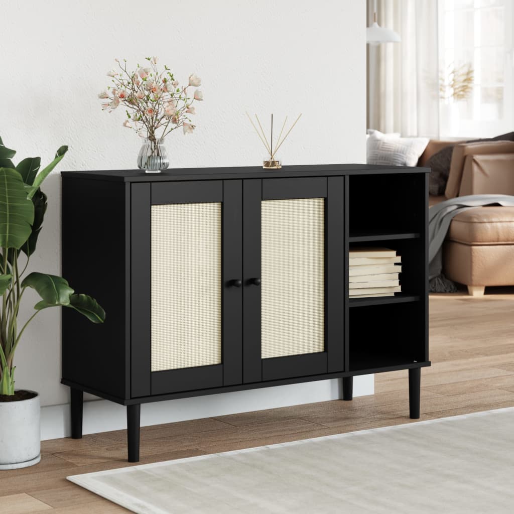Dressoir Senja 112X40X80 Cm Rattan Look Massief Grenenhout