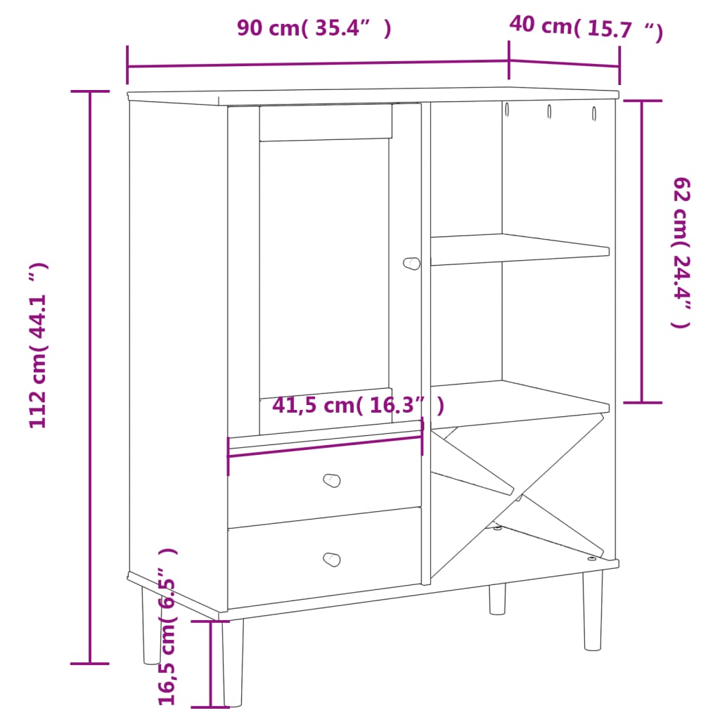 Hoge Kast Senja 90X40X112 Cm Rattan Look Massief Grenenhout