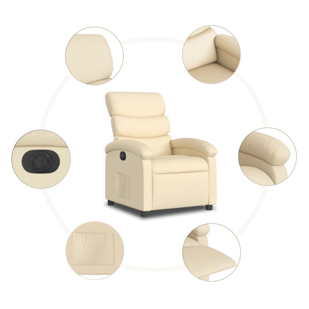 Fauteuil Verstelbaar Elektrisch Stof Kleurig Crème