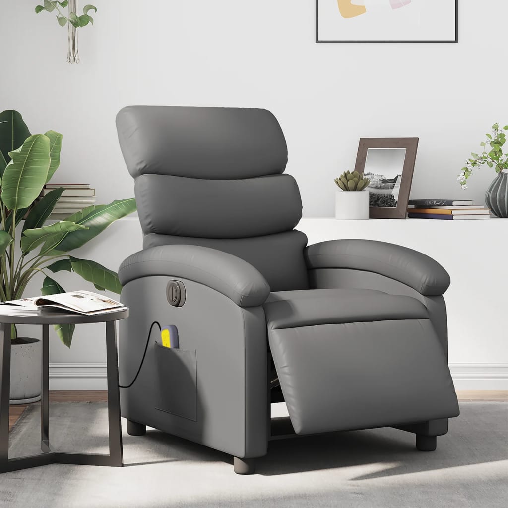 Massagestoel Verstelbaar Elektrisch Kunstleer Grijs